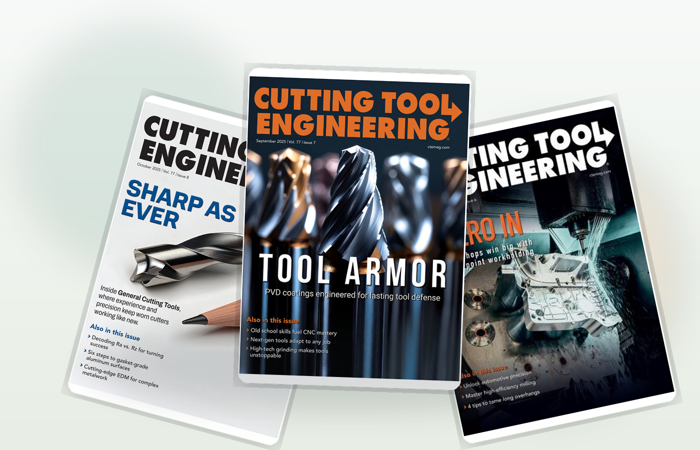 Recent Cutting Tool Engineering magazine covers fanned out